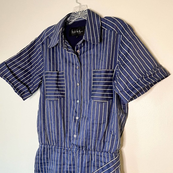 Nicole Miller Blue White Pinstripe Dress Buttondown Size Medium - Picture 2 of 6
